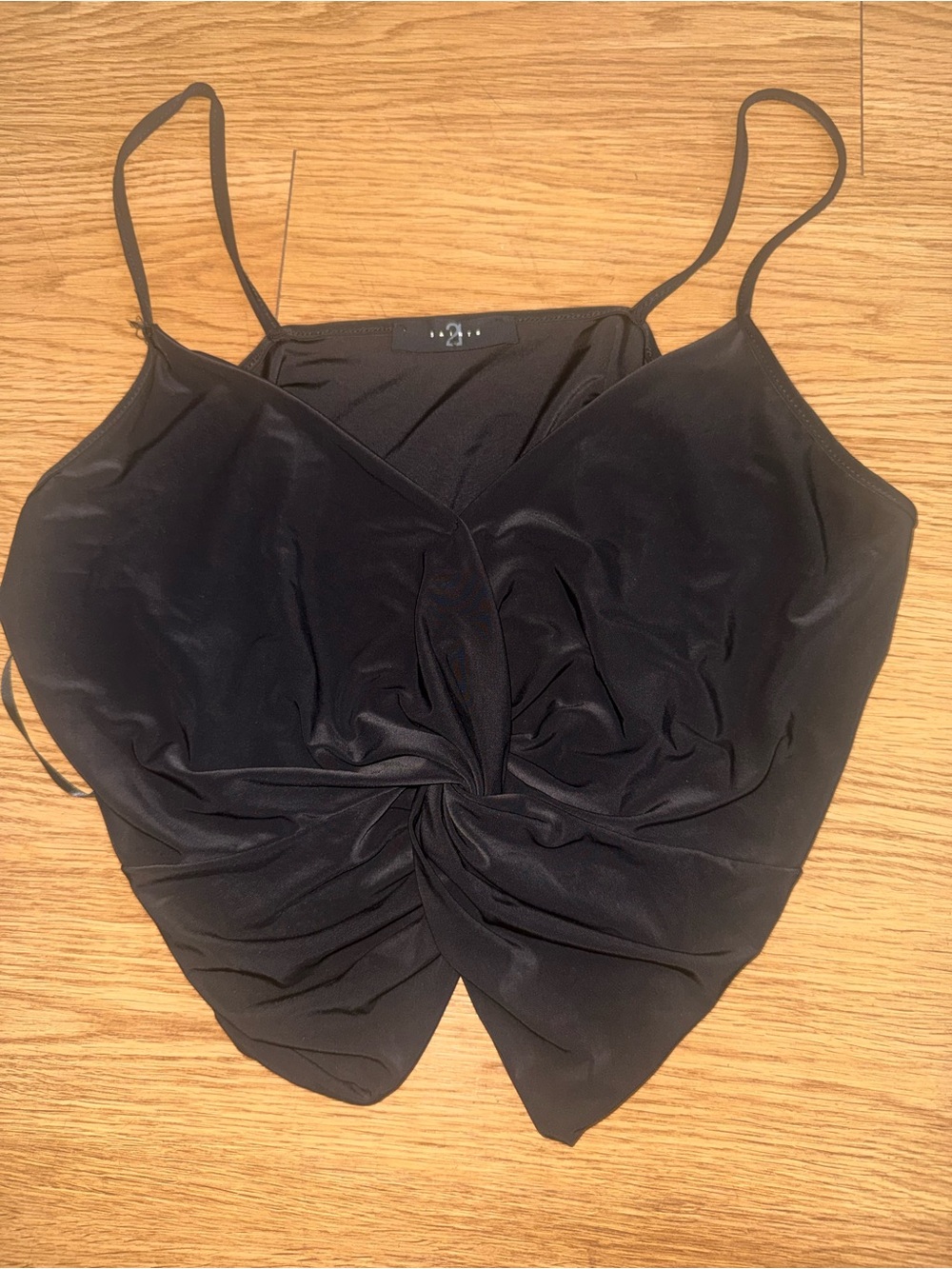 Black Twist-Front Spaghetti Strap Tank Top